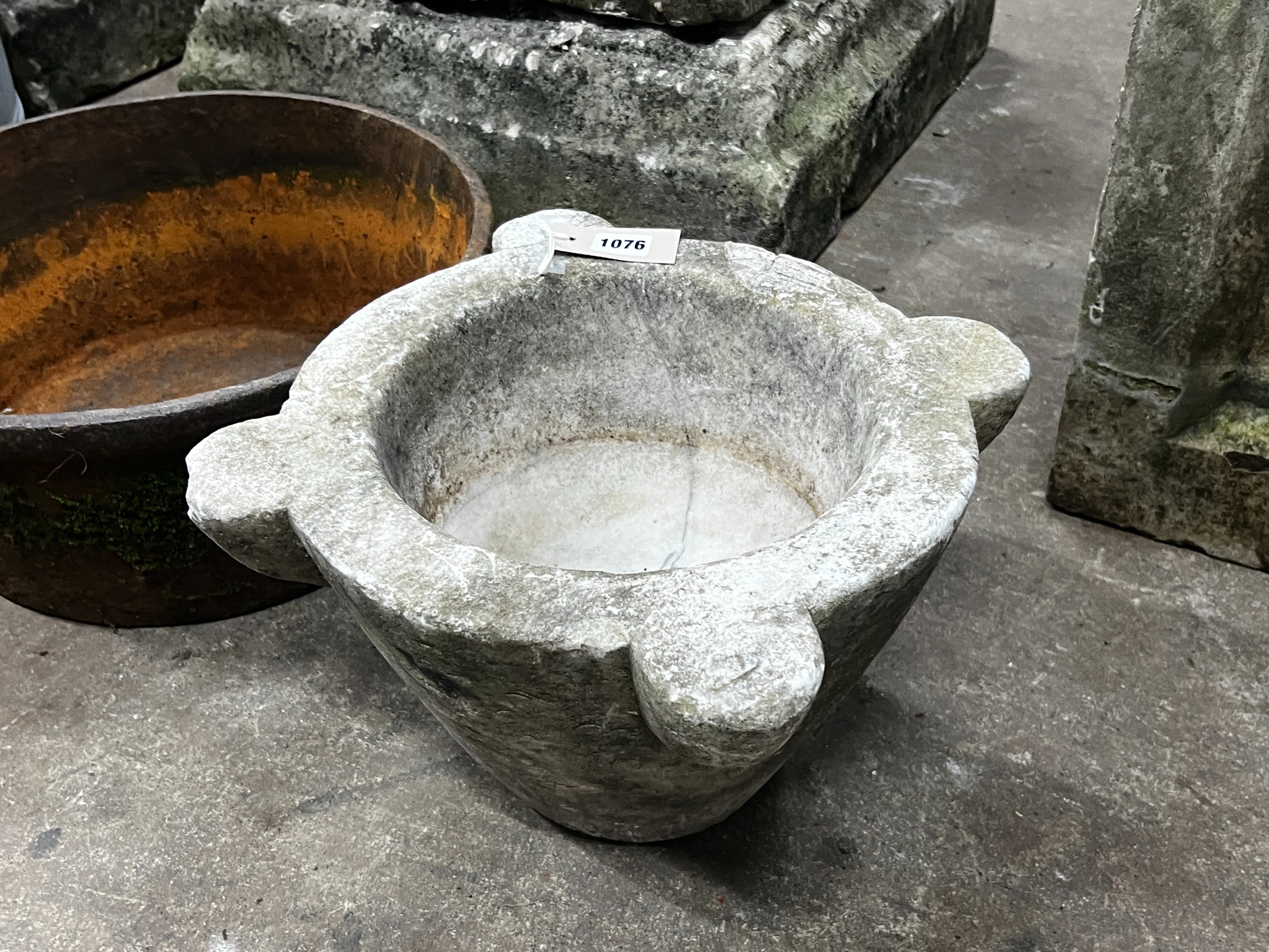 A Victorian marble mortar, width 39cm, height 22cm